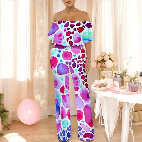 1 Piece Custom Casual Digital Printing Off Shoulder One Piece Jumpsuits