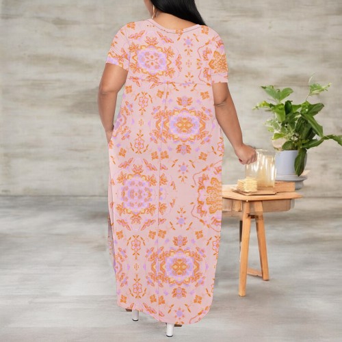 1 Piece Custom Casual Digital Printing Short Sleeve V Neck Plus Size Maxi Dresses