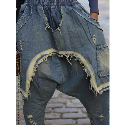 Casual Street Solid Color Ripped Distressed Mid Waist Harlan Denim Jeans