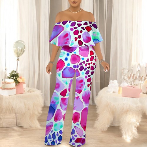 1 Piece Custom Casual Digital Printing Off Shoulder One Piece Jumpsuits