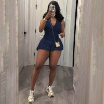 Women's Washed Sleeveless One-piece Bubble Shorts Romper