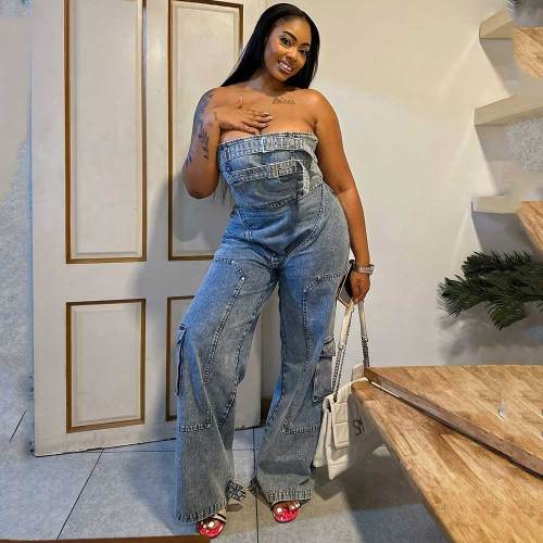 Spring/Summer Women's Hip-hop High Waist Workwear Denim Jumpsuit