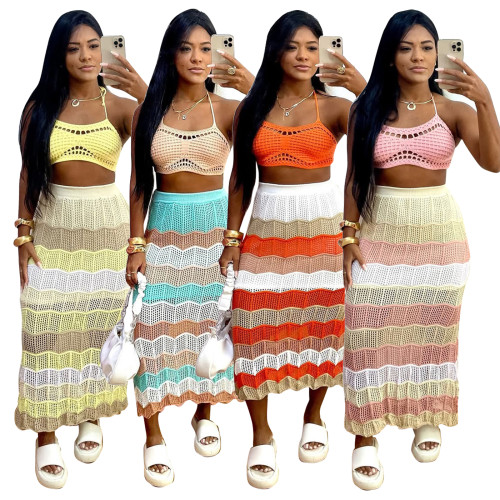 Casual Bikini Colorful Beach Two Piece Skirt Set