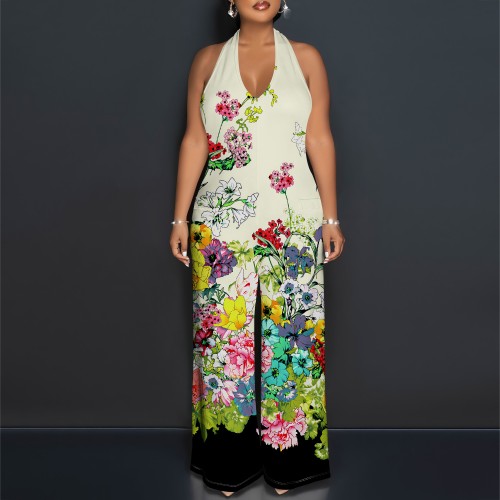 1 Piece Custom Casual Digital Printing Halter Backless One Piece Jumpsuit