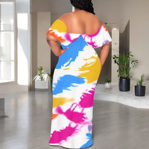 1 Piece Custom Casual Digital Printing Off Shoulder Maxi Dresses