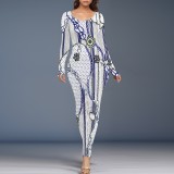 1 Piece Custom Casual Digital Printing Long Sleeve Maxi Dresses