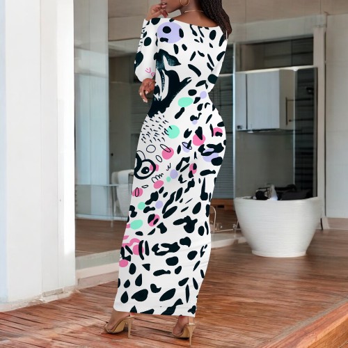 1 Piece Custom Casual Digital Printing Long Sleeve Maxi Dresses