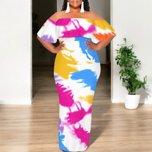1 Piece Custom Casual Digital Printing Off Shoulder Maxi Dresses