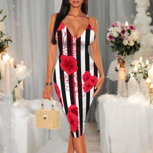 1 Piece Custom Casual Digital Printing Sleeveless Midi Dresses