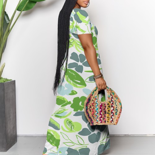 1 Piece Custom Casual Digital Printing V Neck Off Shoulder Maxi Dresses