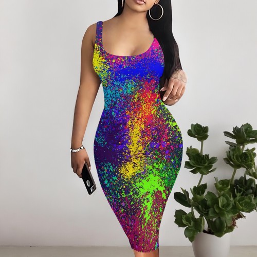 1 Piece Custom Casual Digital Printing Sleeveless Midi Dresses