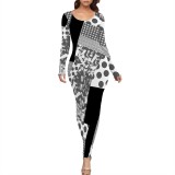1 Piece Custom Casual Digital Printing Long Sleeve Maxi Dresses