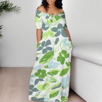 1 Piece Custom Casual Digital Printing V Neck Off Shoulder Maxi Dresses