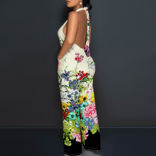1 Piece Custom Casual Digital Printing Halter Backless One Piece Jumpsuit