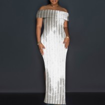 1 Piece Custom Casual Digital Printing Split Off Shoulder Maxi Dresses
