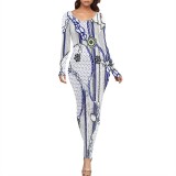 1 Piece Custom Casual Digital Printing Long Sleeve Maxi Dresses