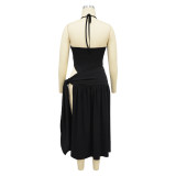Sexy Two Piece Outfits V Neck Bikini Bodysuit Side Split Maxi Skirt Set