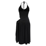 Sexy Two Piece Outfits V Neck Bikini Bodysuit Side Split Maxi Skirt Set