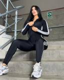 Solid Color Fashion Striped Half Zipper Jumpsuit