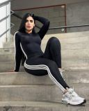 Solid Color Fashion Striped Half Zipper Jumpsuit