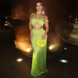 Women's Summer Tassel Patchwork Halter Strapless Bodycon Dress