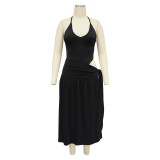 Sexy Two Piece Outfits V Neck Bikini Bodysuit Side Split Maxi Skirt Set