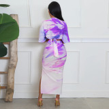 2 Piece Skirt Set Floral Print Long Sleeve Crewneck Crop Top Wrap Maxi Skirt