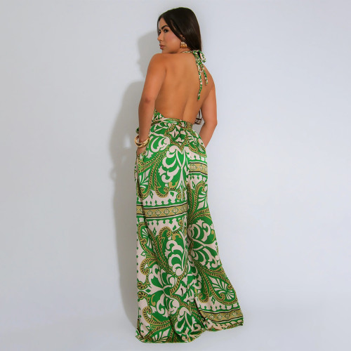 Women's Summer Vintage Printed Elegant Sleeveless Party A-Line Jumpsuits