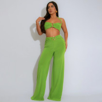Solid Summer Decorative Button Halter Top and Long Skirt Two Piece Set