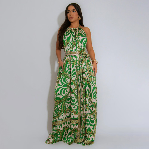 Women's Summer Vintage Printed Elegant Sleeveless Party A-Line Jumpsuits