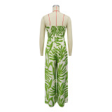 Sexy Strapless Ruffled Printed Bodycon Wide Leg Party Clubwear Jumpsuit