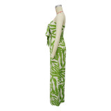 Sexy Strapless Ruffled Printed Bodycon Wide Leg Party Clubwear Jumpsuit
