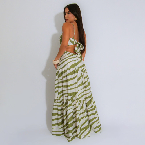 Sexy Lace-up Straps Long Printed Maxi Dresses