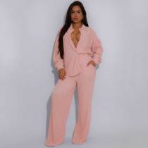 Elastic Crumpled Tie Multi-Pocket Swing Pants Wide-Leg Pants Set