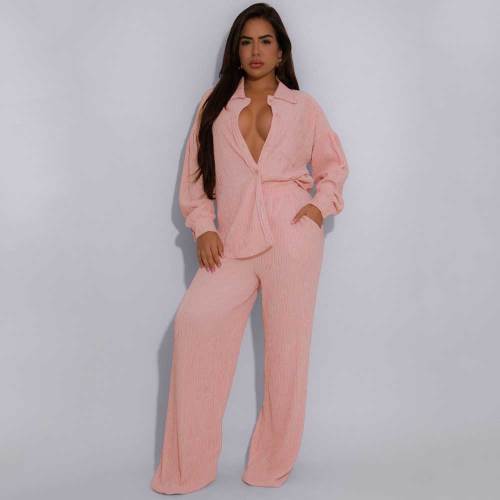 Elastic Crumpled Tie Multi-Pocket Swing Pants Wide-Leg Pants Set