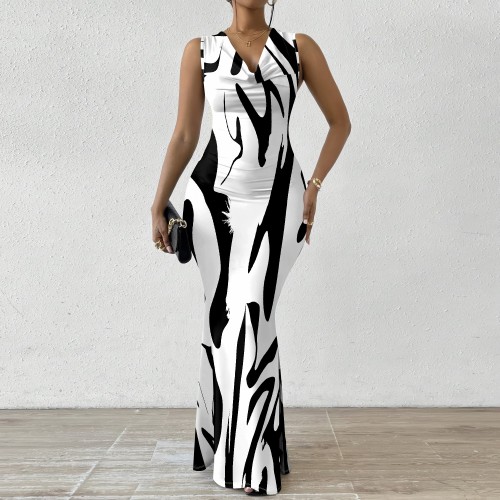 1 Piece Custom Casual Digital Printing V-Neck Summer Sleeveless Long Dresses