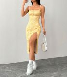 Printed Knit Spaghetti Strap Split Hem Dress For Women