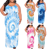 1 Piece Custom Casual Digital Printing Flounce Spaghetti Strap Plus Size Dresses