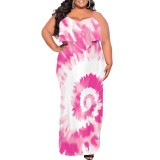 1 Piece Custom Casual Digital Printing Flounce Spaghetti Strap Plus Size Dresses