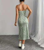 Printed Knit Spaghetti Strap Split Hem Dress For Women