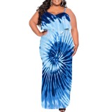1 Piece Custom Casual Digital Printing Flounce Spaghetti Strap Plus Size Dresses