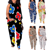 1 Piece Custom Casual Digital Printing Sleeveless Pant Set