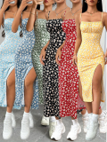 Printed Knit Spaghetti Strap Split Hem Dress For Women