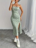 Printed Knit Spaghetti Strap Split Hem Dress For Women