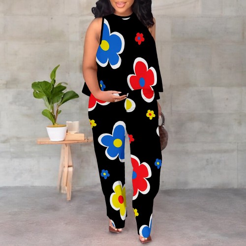 1 Piece Custom Casual Digital Printing Sleeveless Pant Set