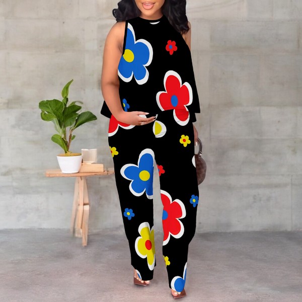 1 Piece Custom Casual Digital Printing Sleeveless Pant Set
