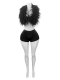 Sexy Nightclub Halter Tie Feather Satin Two-Piece Set