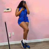 Women's Zipper Sleeveless Drawstring Pocket Shorts Playsuits