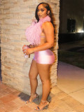 Sexy Nightclub Halter Tie Feather Satin Two-Piece Set