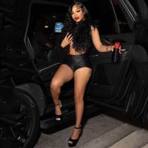Sexy Nightclub Halter Tie Feather Satin Two-Piece Set